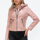 Snobbish Faux Leather Zip Up Drawstring Hooded Jacket