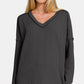 Zenana Texture Exposed Seam V-Neck Long Sleeve T-Shirt