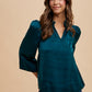 Annie Wear Satin Notched Three-Quarter Sleeve Blouse
