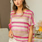 BiBi Striped Openwork Short Sleeve Knit Cover Up