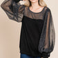 Super Lady Full Size Metallic Mesh Lantern Sleeve Blouse