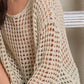 POL Side Slit Openwork Long Sleeve Knit Cover Up