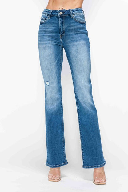 bytos Full Size Distressed High Rise Jeans with Pockets