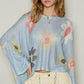 POL Flower Dropped Shoulder Long Sleeve Knit Top