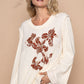 POL Embroidered Round Neck Long Sleeve Knit Top