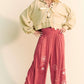 Davi & Dani Smocked Waist Flower Patch Wide Leg Pants