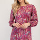 Celeste Full Size Paisley Round Neck Balloon Sleeve Top