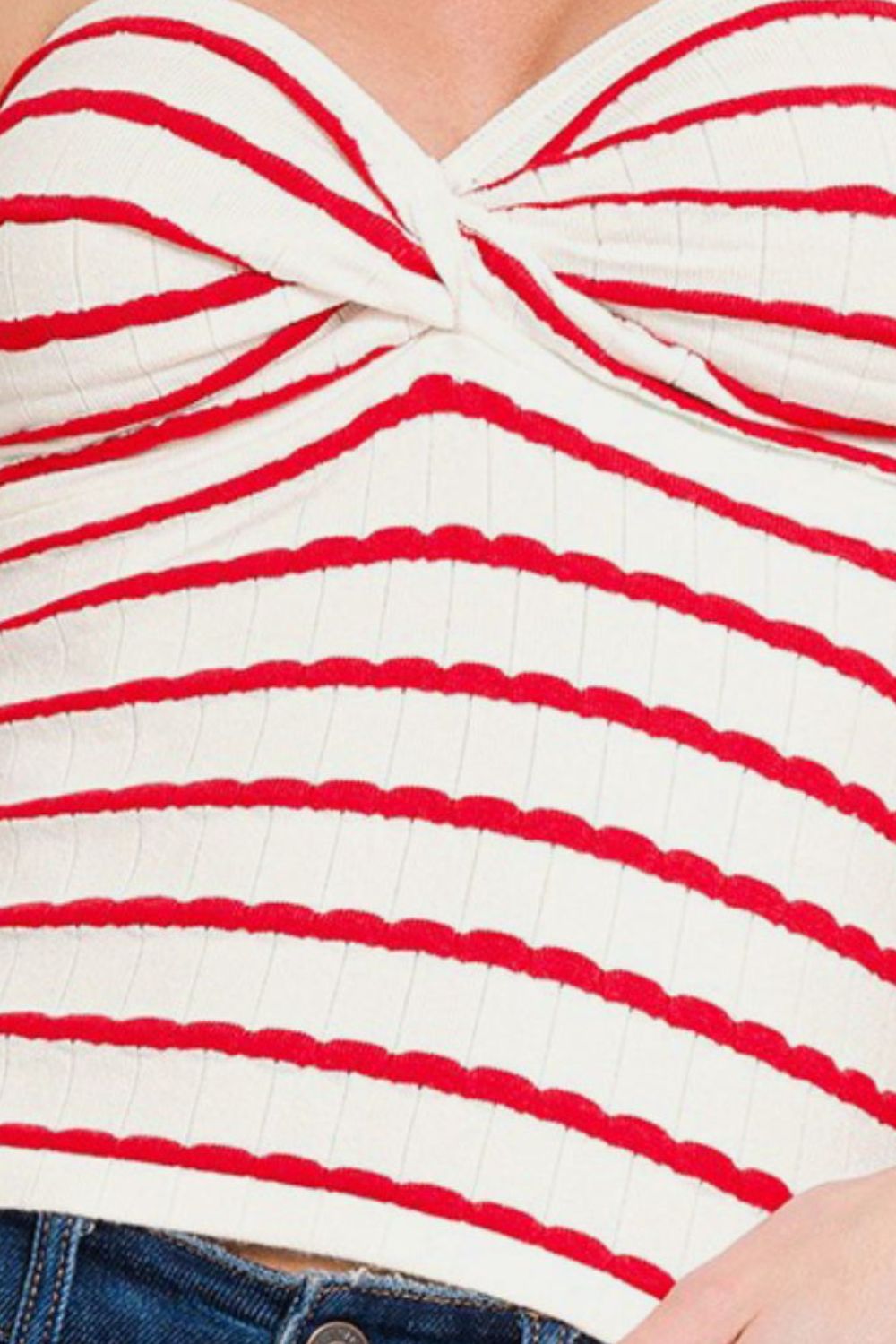 Zenana Twisted Sweetheart Neck Striped Tube Top