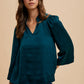 Annie Wear Satin Notched Three-Quarter Sleeve Blouse