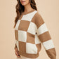 Annie Wear Checkered Round Neck Dropped Shoulder Sweater