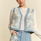 Davi & Dani Lace Patch Open Front Denim Vest