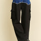 Davi & Dani Denim Patchwork Wide Leg Pants with Cargo Pockets