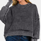 Zenana Exposed Seam Round Neck Dropped Shoulder Sweater