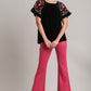 Umgee Full Size Velvet Embroidery Short Sleeve Blouse