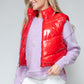 Snobbish Zip Up Turtleneck Shiny Quilted Vest