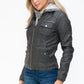 YMI Removable Faux Layered Multi-Pocket Jacket with Fuzzy Hood