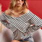 BiBi Crisscross Striped Long Sleeve Blouse