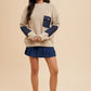 Annie Wear Contrast Round Neck Drop Shoulder Sweater with Patch Pocket