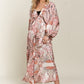 ADORA Printed V-Neck Batwing Sleeve Dress