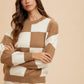 Annie Wear Checkered Round Neck Dropped Shoulder Sweater