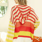 BiBi Striped Color Block Hooded Knit Top