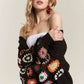 ADORA Full Size Contrast Crochet Open Front Long Sleeve Cardigan Plus Size