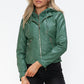 Snobbish Faux Leather Zip Up Drawstring Hooded Jacket