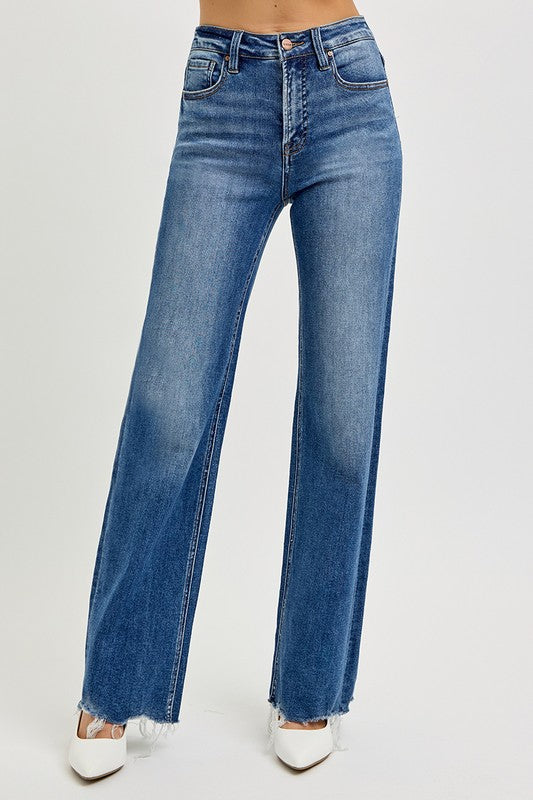 RISEN Tummy Control High Rise Raw Cut Jeans