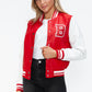 Love Me Now PU Leather Contrast Snap Down Bomber Jacket