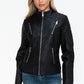 Snobbish Faux Leather Zip Up Mock Neck Jacket