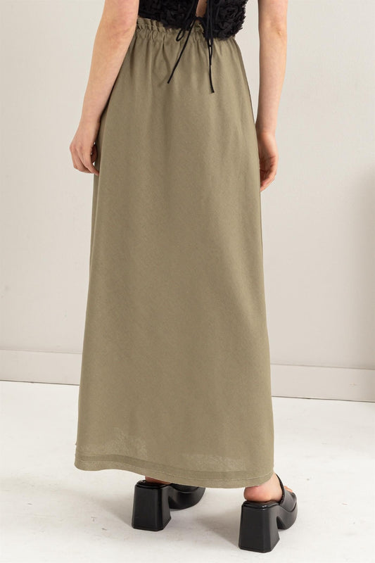 HYFVE Drawstring Washed Linen Maxi Skirt
