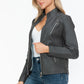 Snobbish Faux Leather Zip Up Mock Neck Jacket