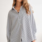 ADORA High-Low Striped Button Down Smocked Lantern Sleeve Shirt