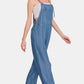 Zenana Washed Adjustable Strap Wide Leg Denim Overalls