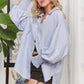ADORA High-Low Striped Button Down Smocked Lantern Sleeve Shirt