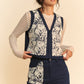 Davi & Dani Lace Patch Open Front Denim Vest