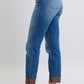 Judy Blue Full Size Plaid Print Cuff Straight Leg Jeans with Pockets