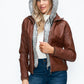 YMI Faux Layered Double-Zipper Jacket with Fuzzy Hood