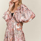 ADORA Printed V-Neck Batwing Sleeve Dress