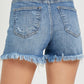 RISEN Full Size High Rise Raw Hem Denim Shorts