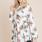 Super Lady Full Size Babydoll Floral Boat Neck Long Sleeve Blouse