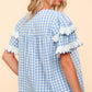 Haptics Full Size Plaid Scallop Hem Notched Short Sleeve Blouse