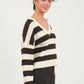 HYFVE Contrast Striped Cropped V-Neck Sweater