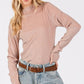 SAGE + FIG Glitter Mock Neck Lettuce Hem Long Sleeve Top