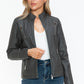 Snobbish Faux Leather Zip Up Mock Neck Jacket