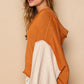 POL Exposed Seam Roll Edge Color Block V Neck Sweater