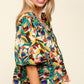 Haptics Full Size Frill Floral Puff Sleeve Peplum Blouse