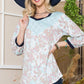 Celeste Full Size Leaf Print Contrast Trim Balloon Sleeve Top