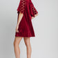 Umgee Dotted Lace Half Sleeve Mock Neck Back Tie Velvet Dress