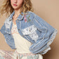 POL Crochet Patch Embroidered Button Up Jacket